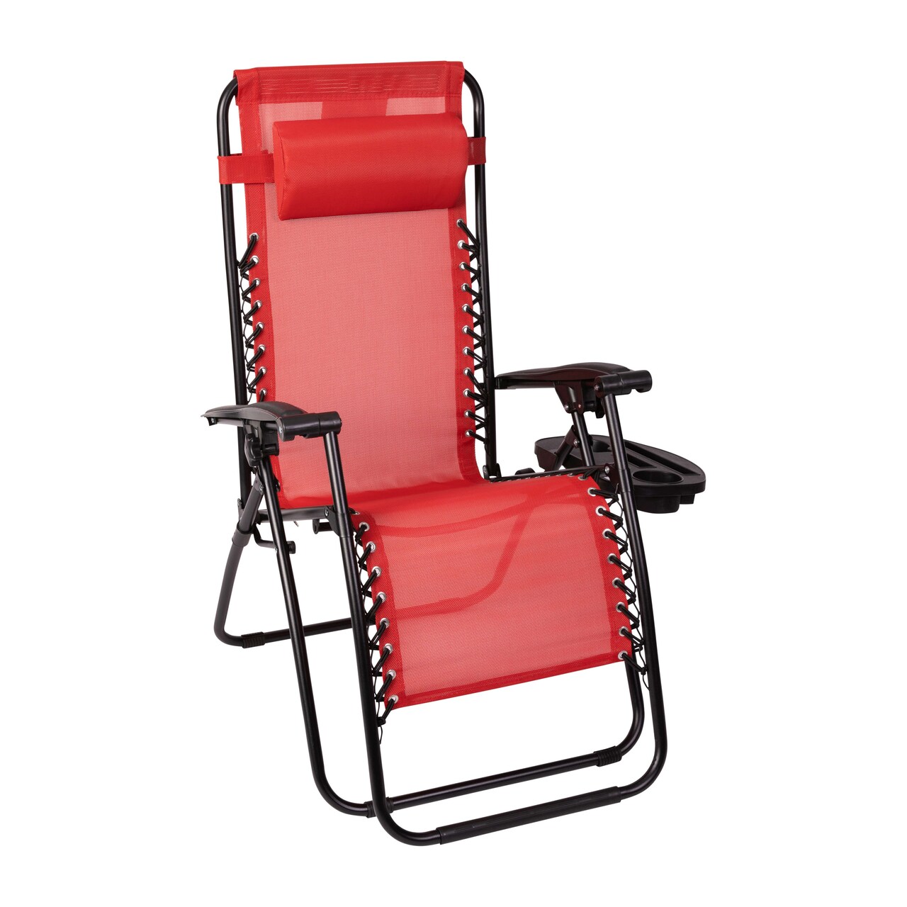 Merrick Lane Set of 2 Folding Mesh Upholstered Zero Gravity Chair with Removable Pillow and Cupholder Tray
